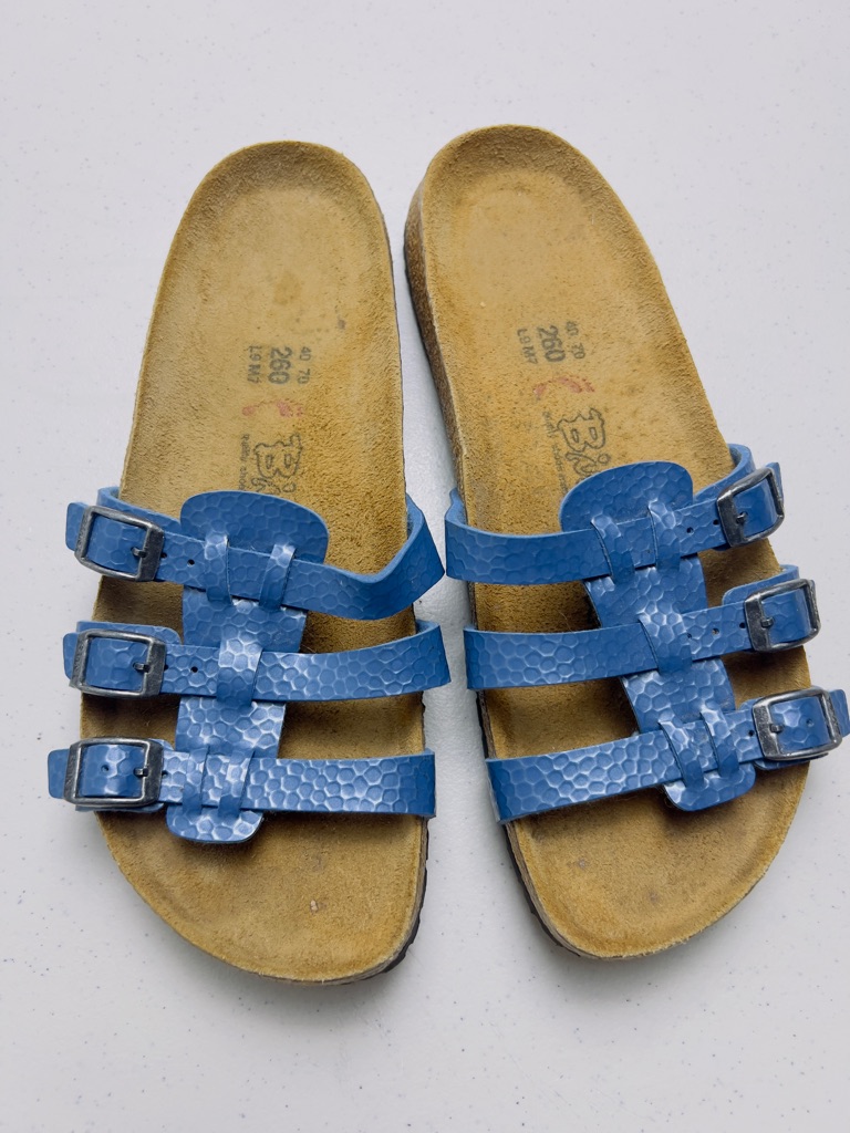 Birkenstock Birkis Women's Xenia Blue Soft Footbed 3 Strap Sandal Sz 9, $135